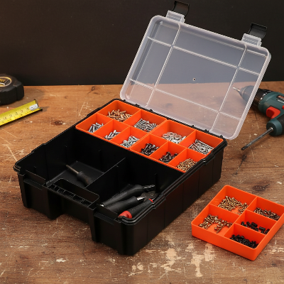 boite a outils modulable ouverte sur établi