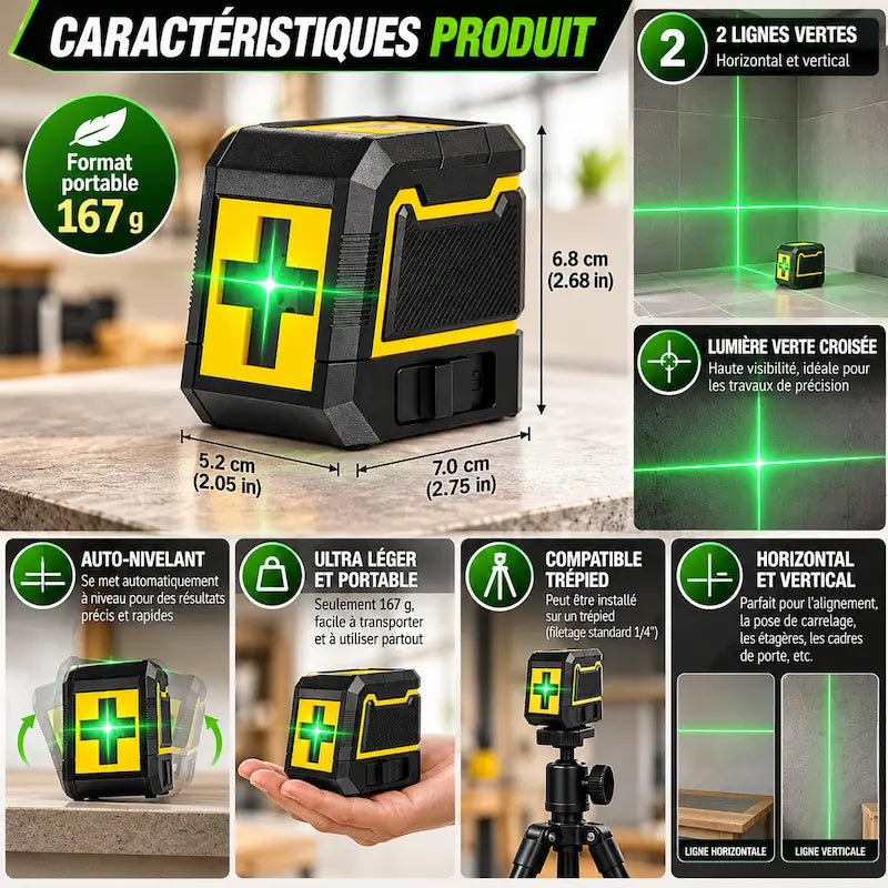 Niveau laser automatique | Aimantée Croix verte