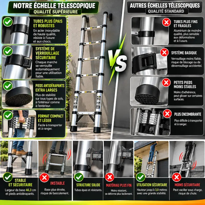 Comparatif echelle telescopique aluminium premium versus standard