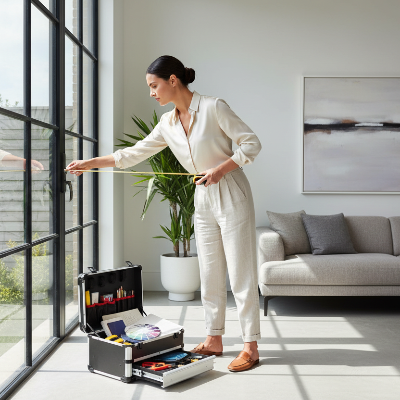 Décoratrice professionnelle avec sa boite à outils