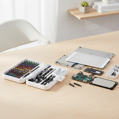 Kit tournevis de précision blanc sur table salon