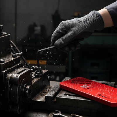 Technicien utilise jeu de clé allen pour réparer moteur