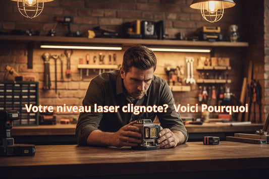 homme inspecte son niveau laser pour valider le fonctionnement