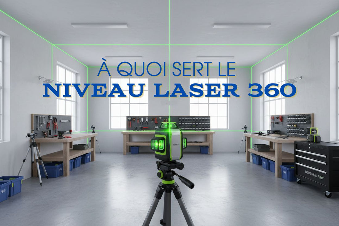 Niveau laser 360 sur trepied dans atelier vitré