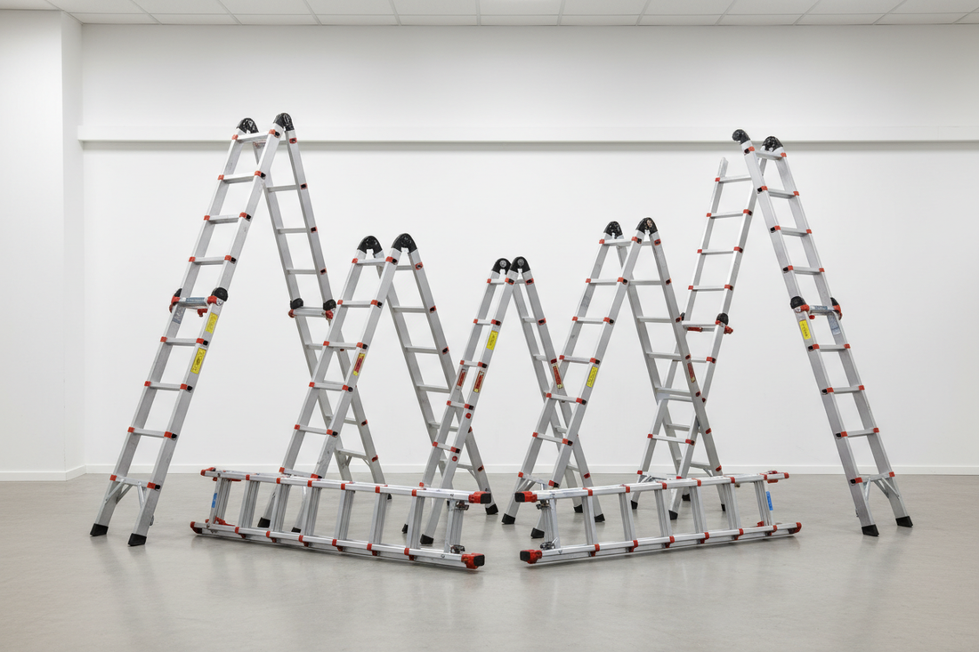 Échelles télescopiques en aluminium – différentes configurations dépliées et repliées