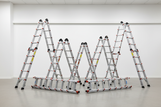 Échelles télescopiques en aluminium – différentes configurations dépliées et repliées