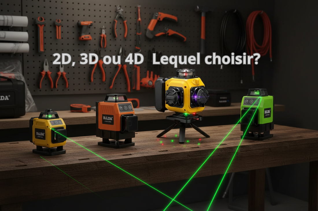 Niveaux laser 2D 3D ou 4D sur établi d'atelier