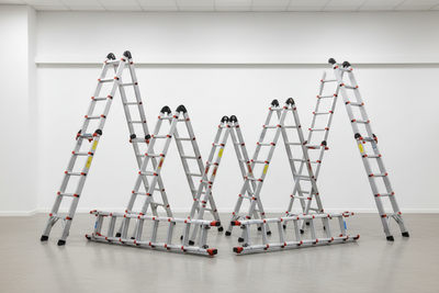 Collection d'échelles télescopiques en aluminium – différentes configurations dépliées et repliées