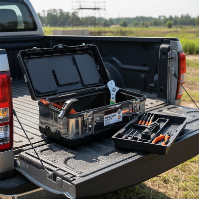 Boite a outils ouverte remplie arrière pickup