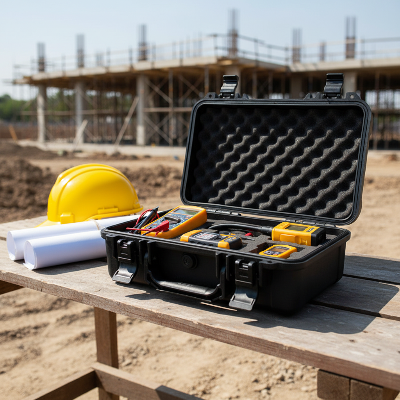 Boite à outils ouverte sur chantier