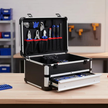 boite à outils sur établi bien range