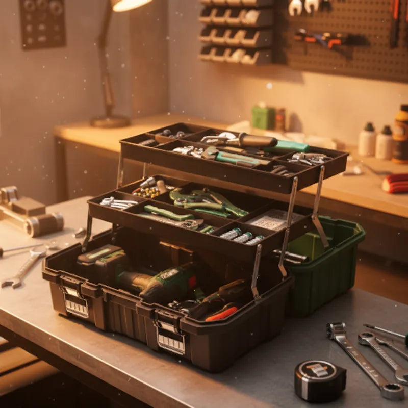 boite a outils sur etabli de travail