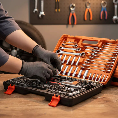 Bricoleur mécanicien choisi outils de son coffret à douilles