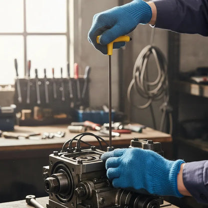 Bricoleur répare moteur avec cle allen en t