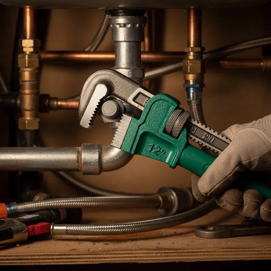 Bricoleur tient clé a griffes pour réparer plomberie