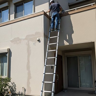 Bricoleur utilise échelle télescopique pour faire des travaux 