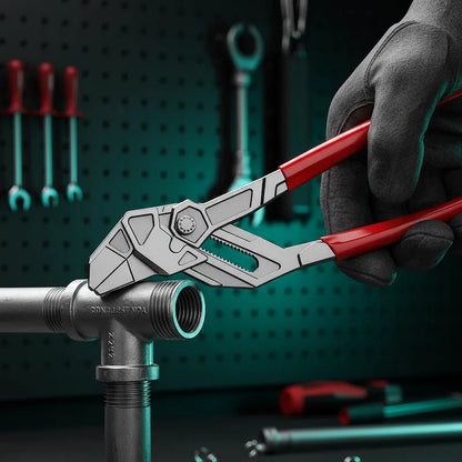 Bricoleur utilise pince a pompe pour serrer tuyaux