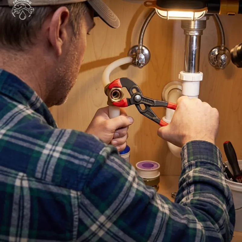 Bricoleur utilise pince pompe a eau réparer tuyaux