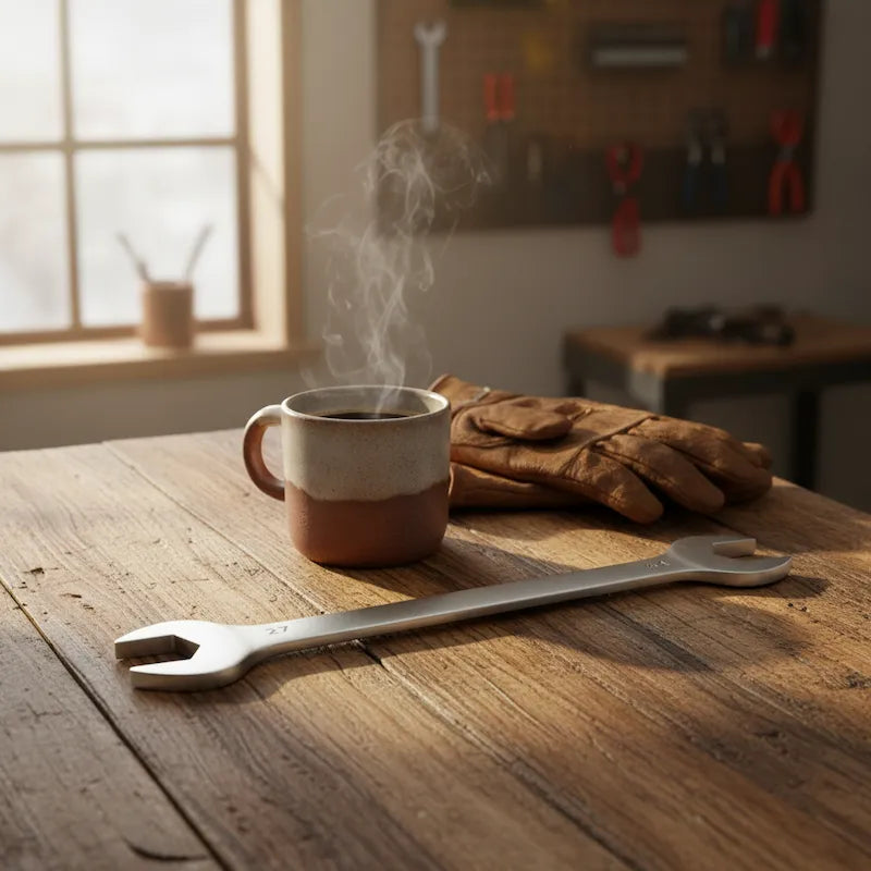 Café fumant côté jeu de clés plates