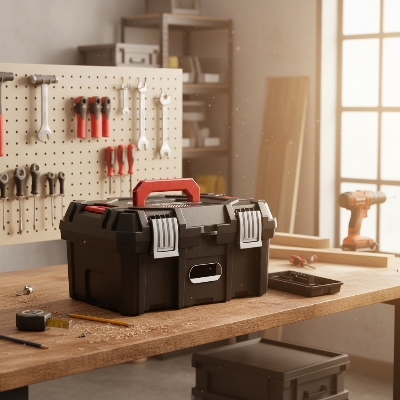 caisse a outils couvert fermé sur établi