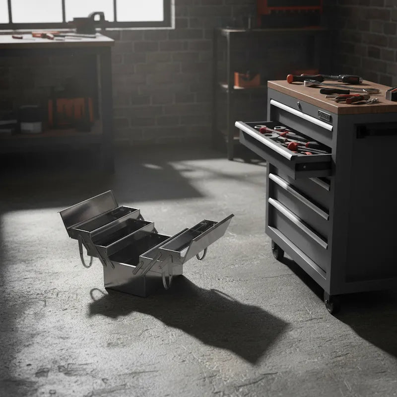 CAISSE A OUTILS EN METAL | 5 plateaux acier inoxydable