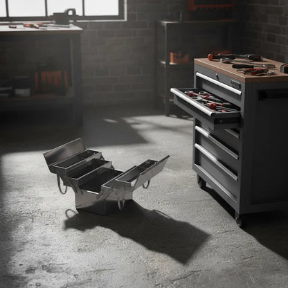 CAISSE A OUTILS EN METAL | 5 plateaux acier inoxydable