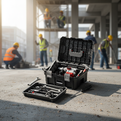 Caisse a outils ouverte sur chantier