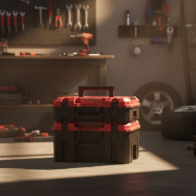 Caisse a outils superposée dans atelier