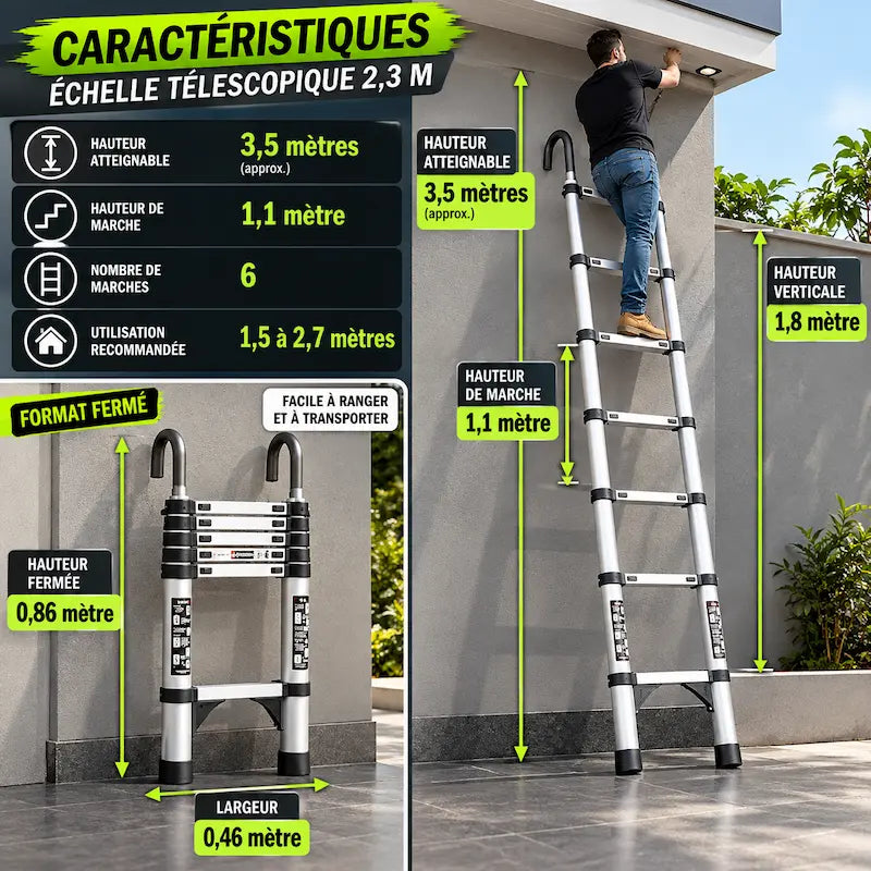 Caractéristique echelle telescopique dimensions produit