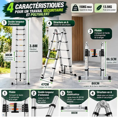 Caractéristique echelle telescopique polyvalente sécuritaire