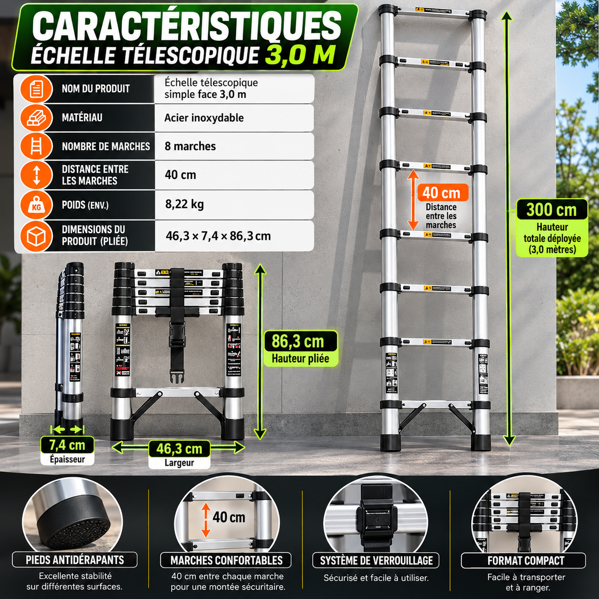 caractéristiques echelle telescopique aluminium