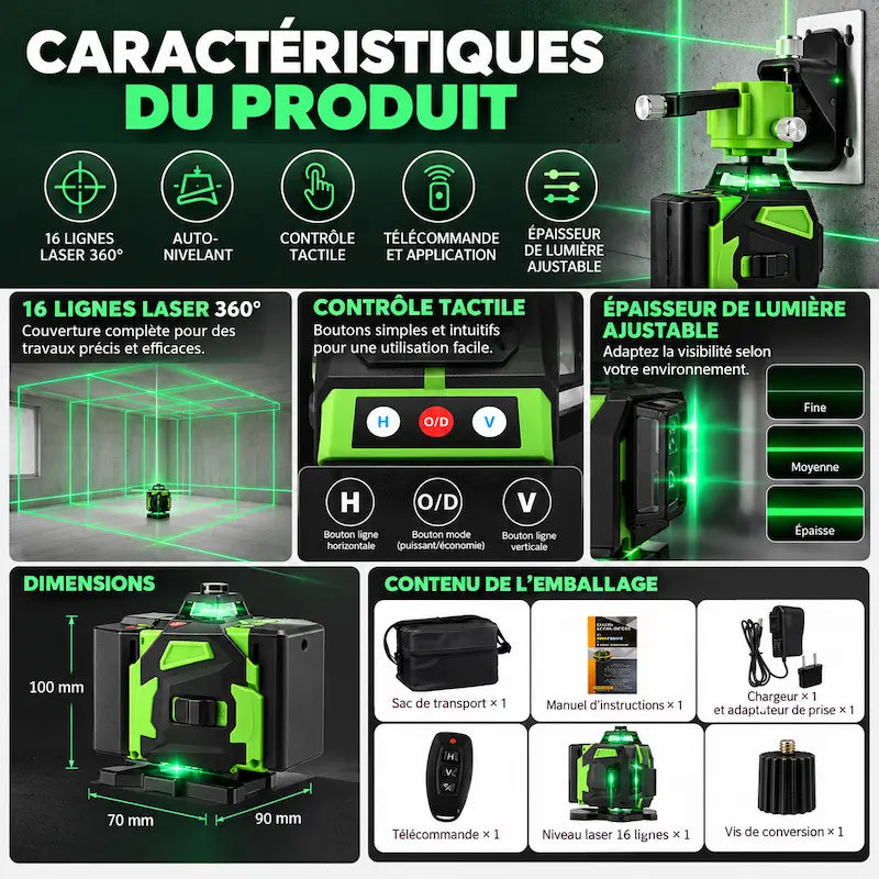 Caractéristiques niveau laser 360 autonivellant pro