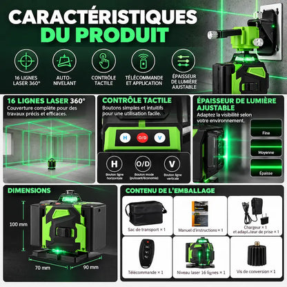 Caractéristiques niveau laser 360 autonivellant pro
