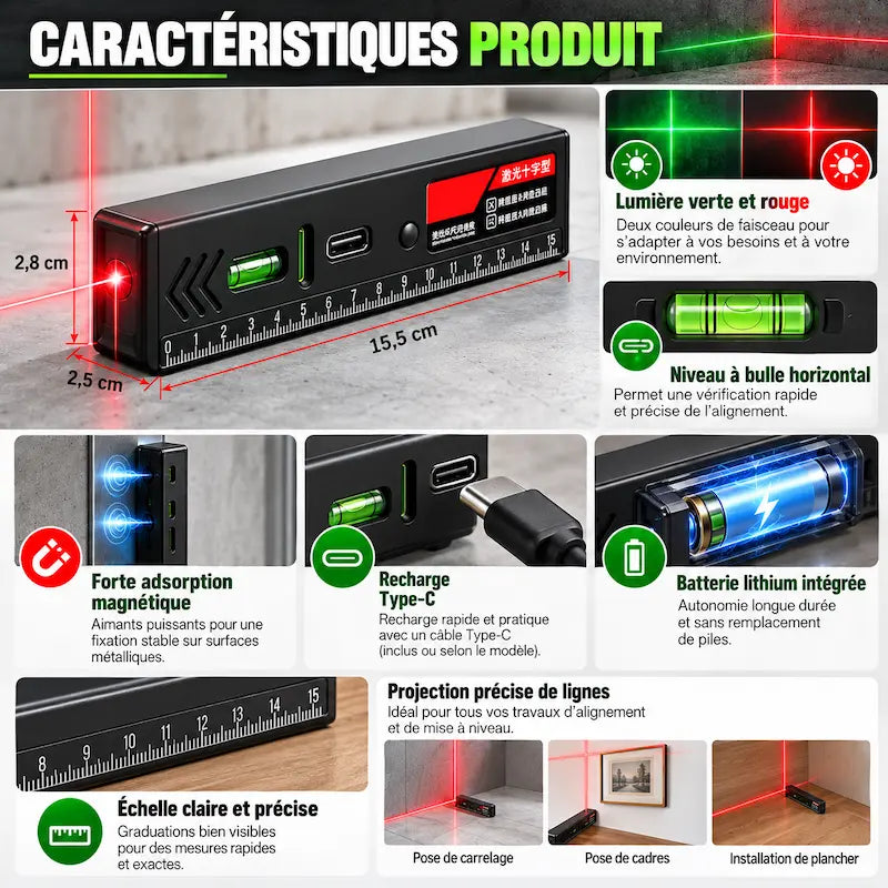 Caractéristiques niveau laser rechargeable