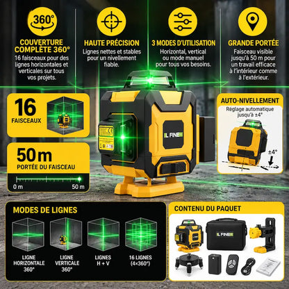 Caractéristiques niveaux laser 360 jaune