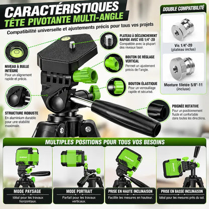 Caractéristiques trépied pour niveau laser tête pivotante