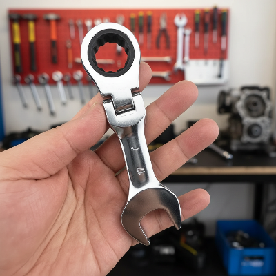 Clé à cliquet plate dans une main dans atelier