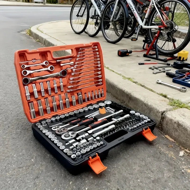 Coffret à douilles sur sol pour réparer vélos