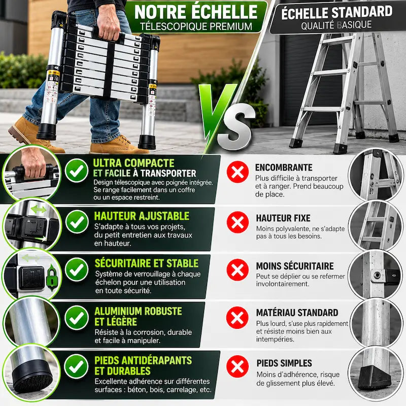 Comparatif echelle telescopique contre standard