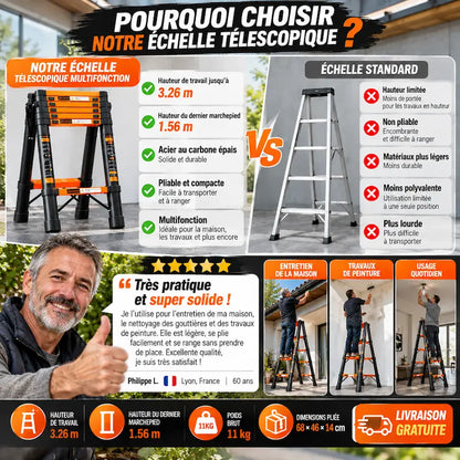 Comparatif échelle télescopique noire orange