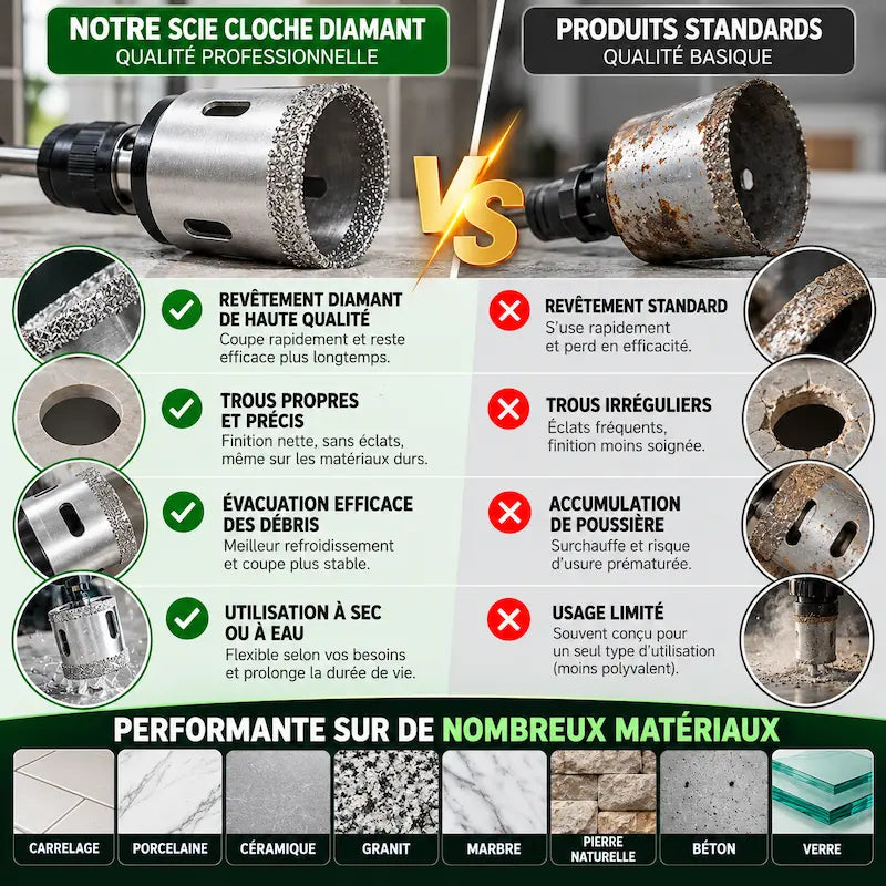 Comparatif scie cloche diamant versus standard