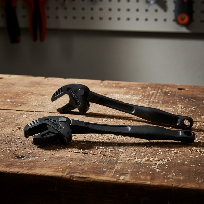 Duo clé à griffe sur établi bois atelier