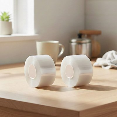Duo ruban adhésif étanche sur table beige
