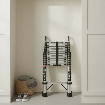 Échelle télescopique compact rangée dans garde-robe