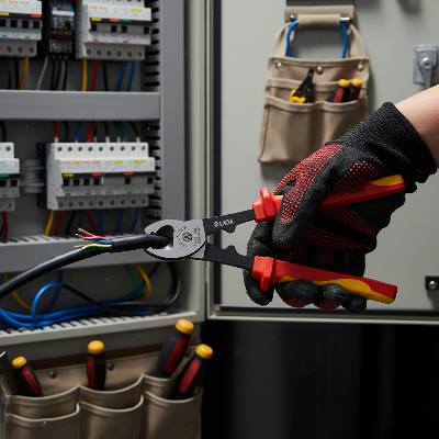 Électricien utilise pince coupante electricien pour couper fil