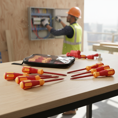Ensemble tournevis électricien neuf pièces sur table