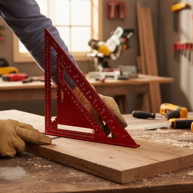 equerre a chevron de menuisier sur établi bois atelier