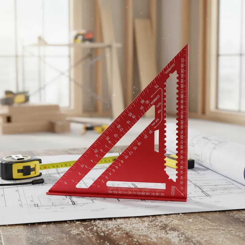 equerre a chevron de menuisier sur plans atelier