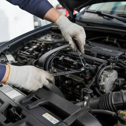 Garagiste utilise clé plate coudée chrome vanadium
