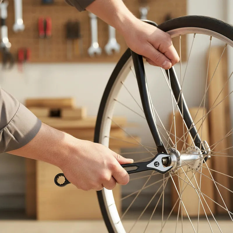 Homme ajuste boulon vélo avec clés plates
